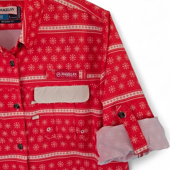 Magellan Outdoors Fish Gear Womens Red Holiday Relaxed Fit Shirt Large - Picture 9 of 16